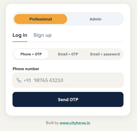 CityHeros Professional Partner Portal Login